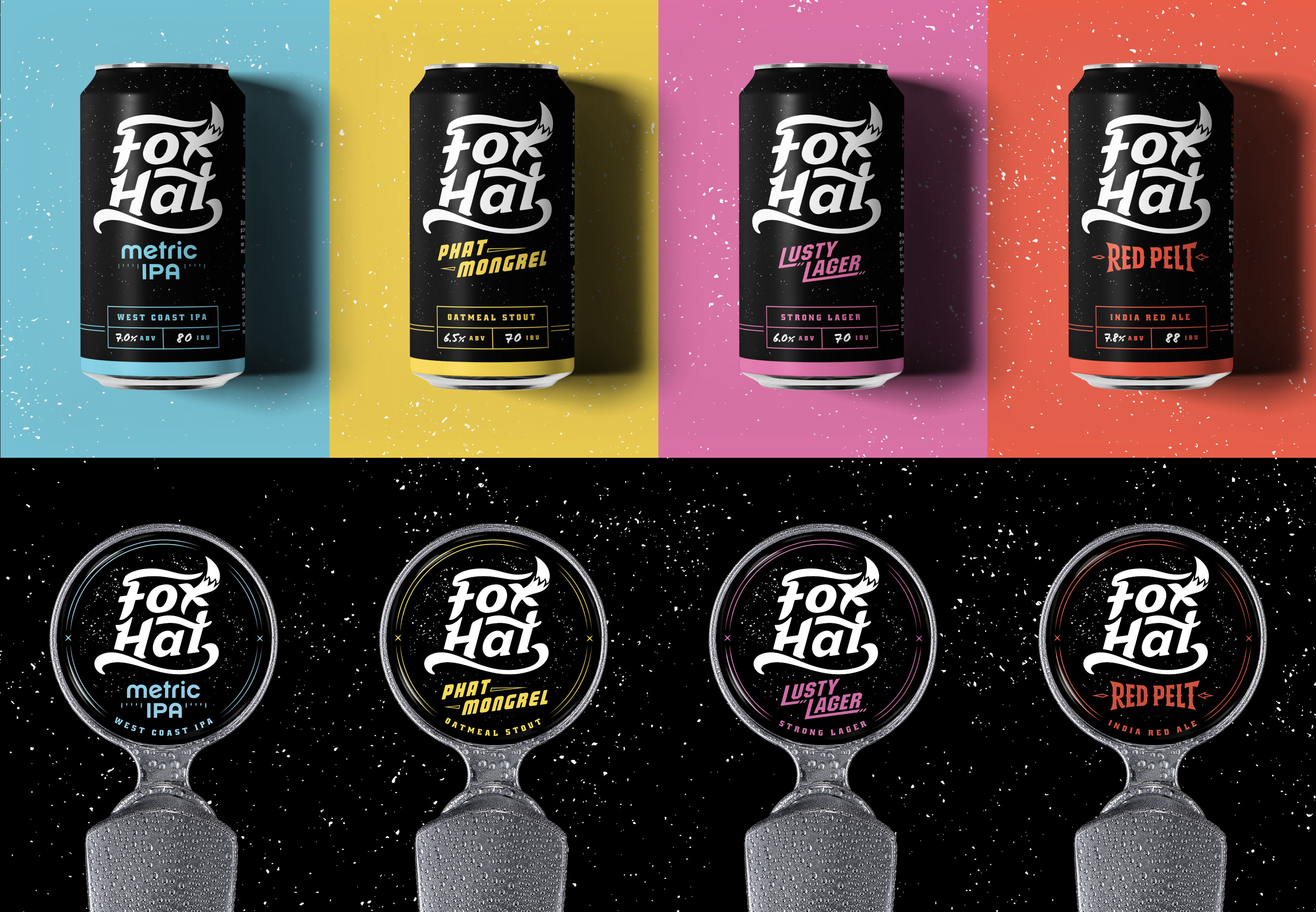 Fox Hat Brewing Co. can artwork and tap decals.