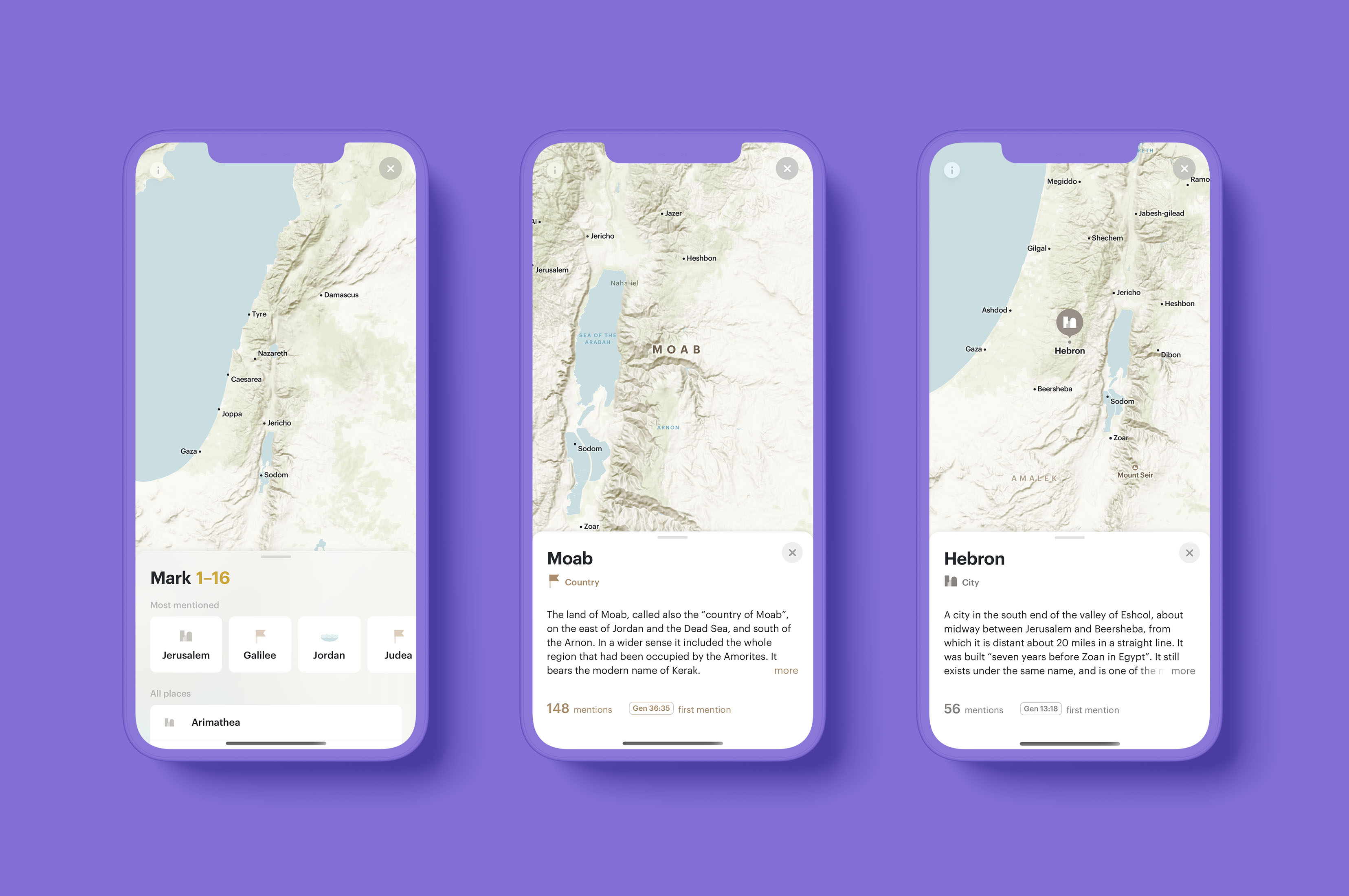 Examples of map screens in the Sola mobile app.