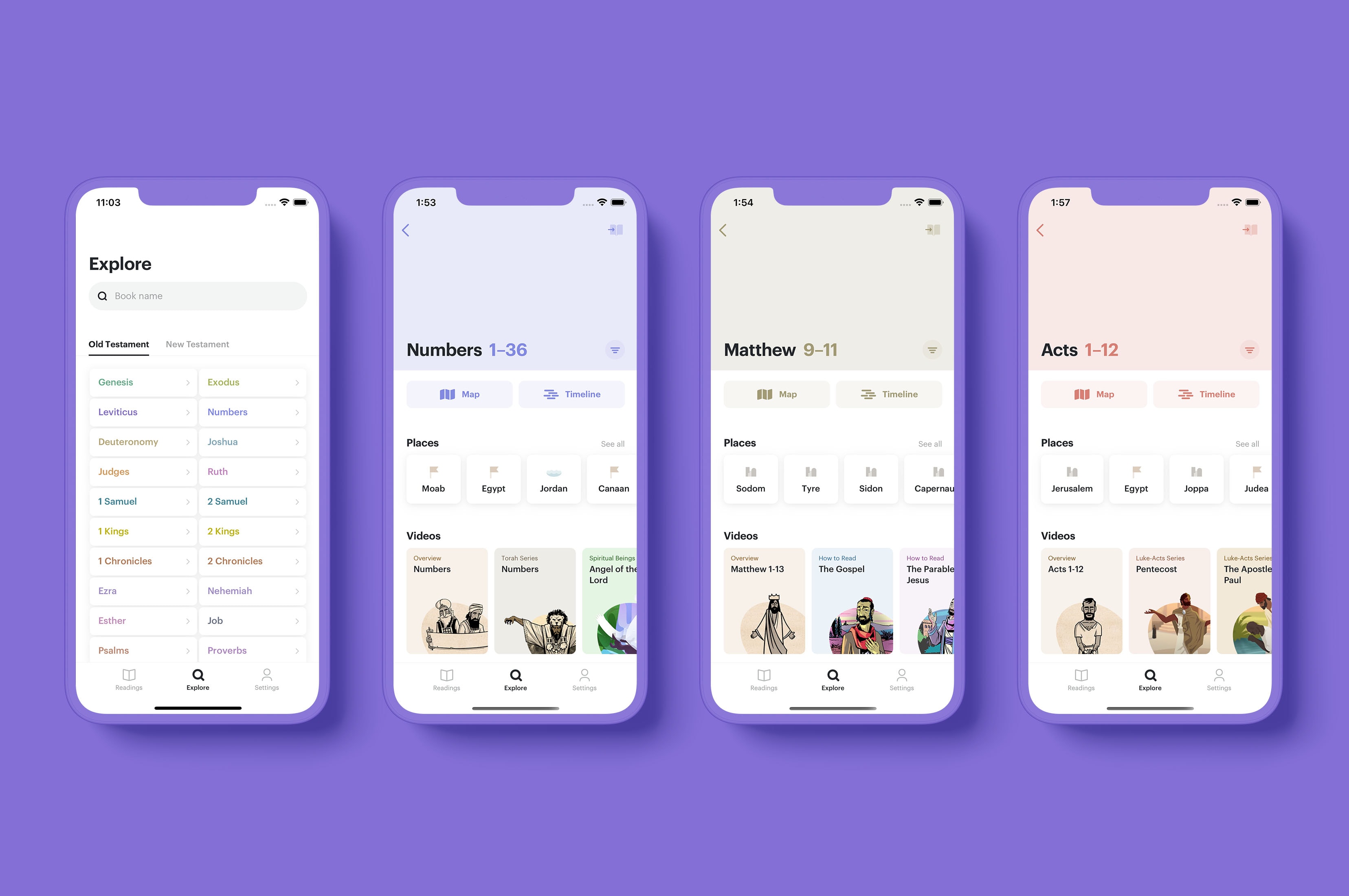 Examples of passage screens in the Sola mobile app.