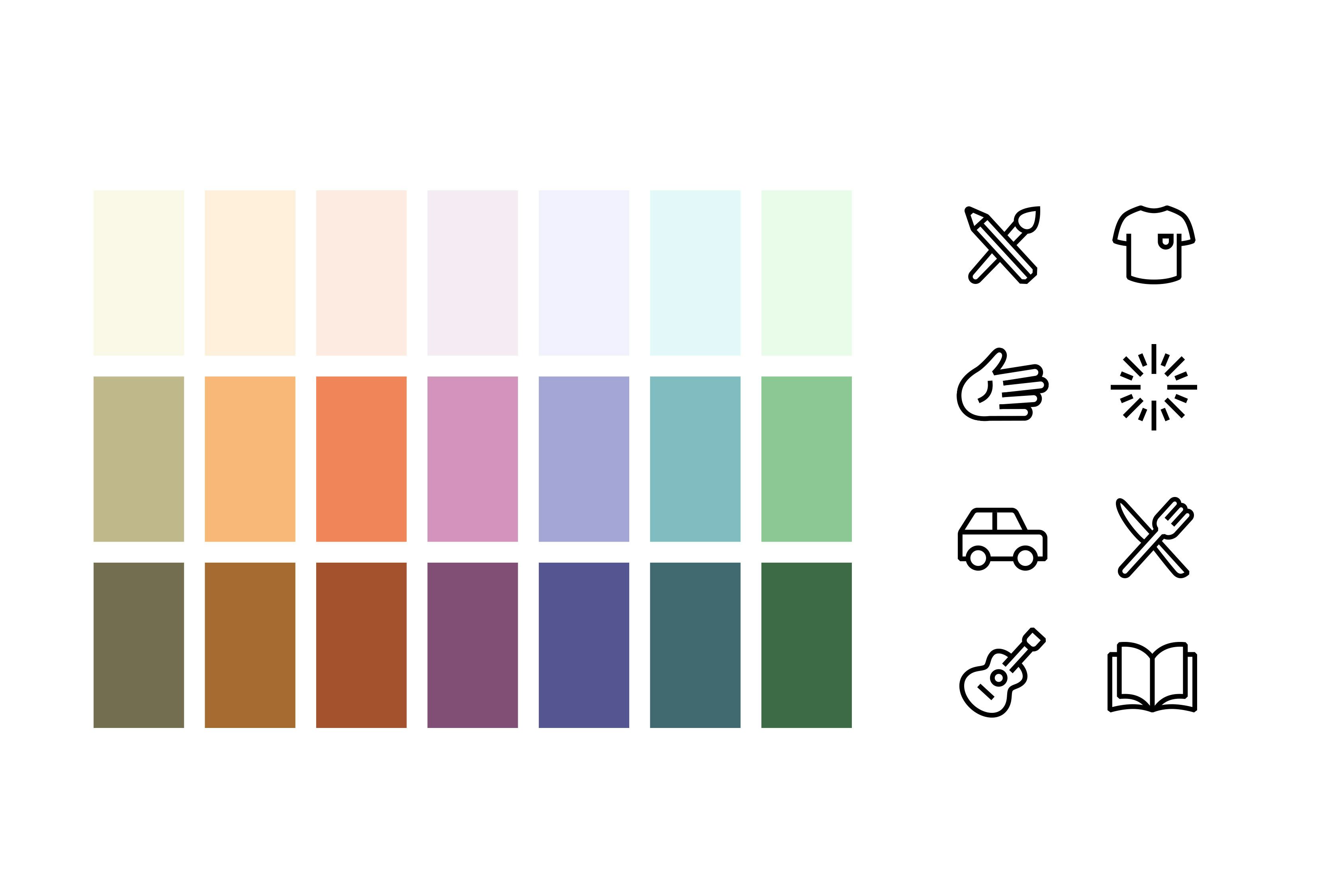 Colour palette and icons for the new CityLight Church brand.
