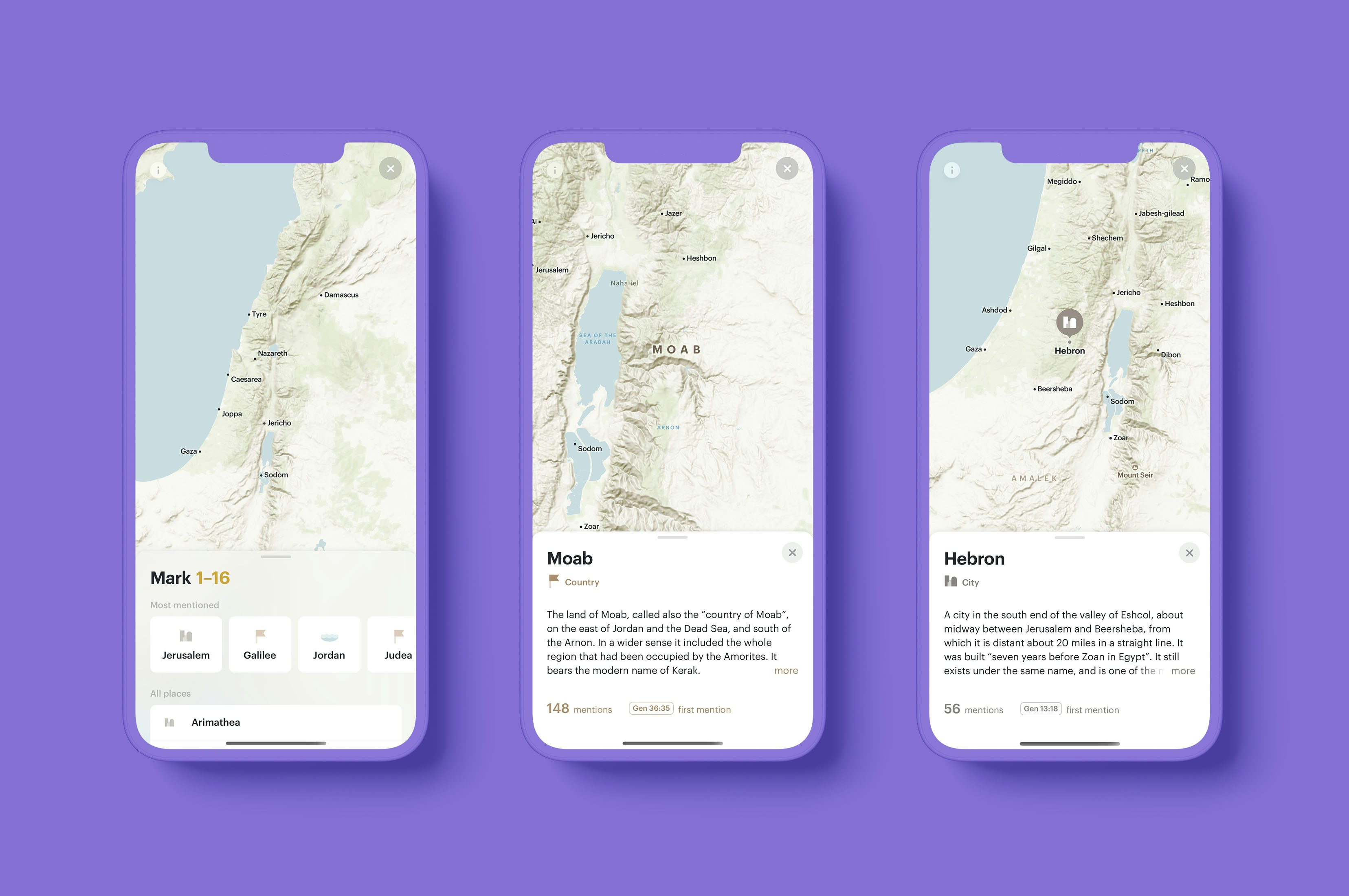Examples of map screens in the Sola mobile app.