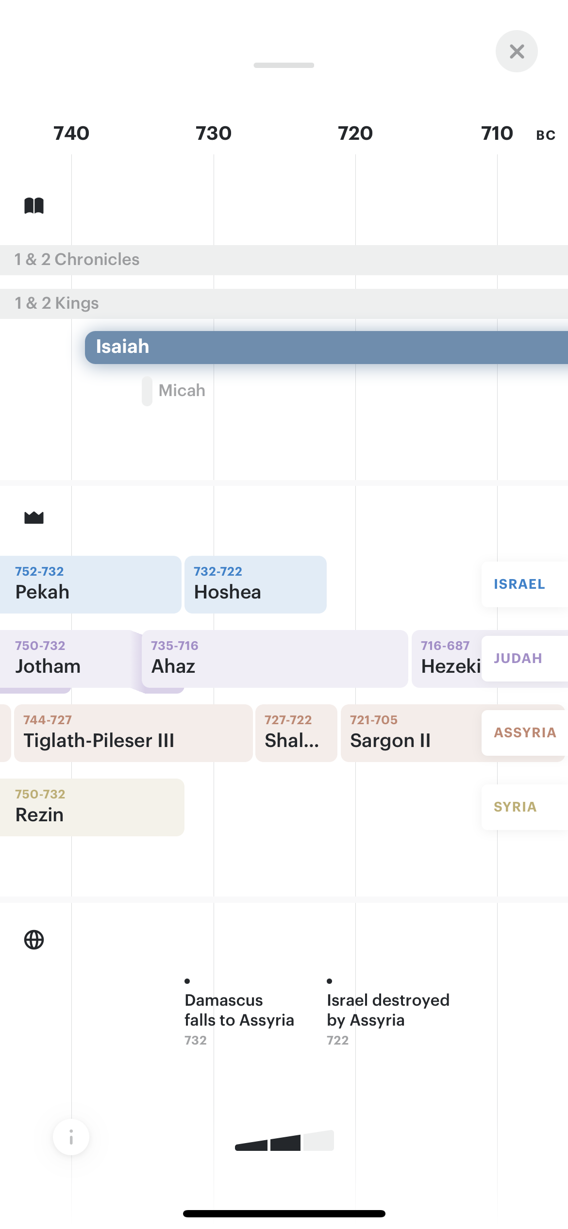 The Bible timeline in the Sola app.
